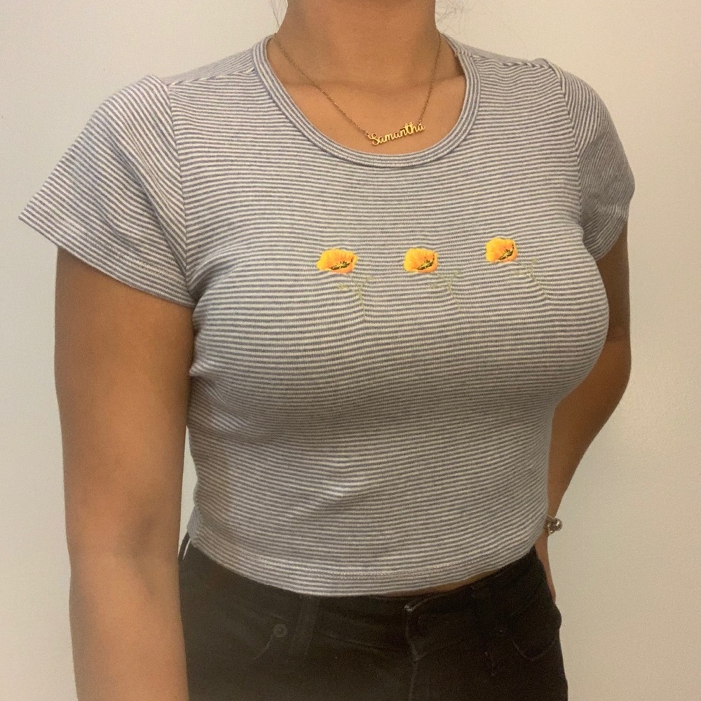 White & Blue Striped Crop Top